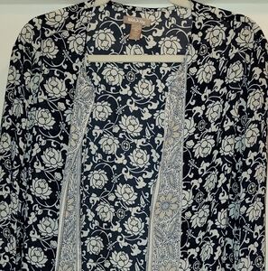 White Stag Navy Blue and White Floral Kimomo  Size XXL